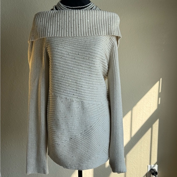 White House Black Market Off-Shoulder Sweater in Cream - Picture 4 of 4
